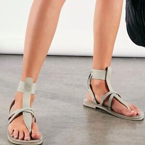 NWB Free People Vacation Day Wrap Sandals Leather Shoes Sky Blue Gray